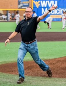 David McCormick throwing the first pitch at the Black Bears Baseball Game