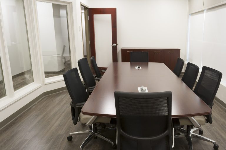 Conference table, chairs and credenza