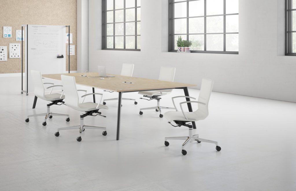 Niles™ Conference faux leather ivory conference chairs by Kimball